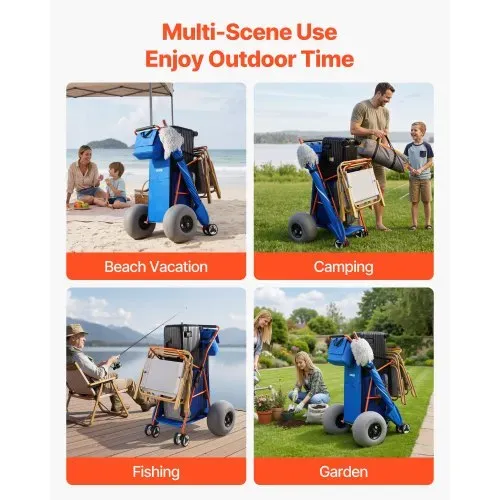 VEVOR Strandwagen mit Ballonreifen (12 Zoll), Faltbarer Strandtrolley mit Isoliertasche & Schirmhalter, Handwagen (75 kg Belastbar) für bis zu 4 Strandstühle, Strandkarre Ideal für Camping und Angeln – Bild 6