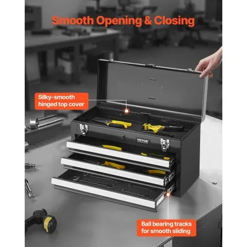 VEVOR Werkzeugkiste 520x218x304mm, Werkzeugkasten mit 3 Schubladen, Werkzeugkoffer mit EVA-Einlagen, Schubladenverriegelung mit Kugellagern und Pulverbeschichtung, multifunktionaler Werkzeug-Organizer – Bild 3