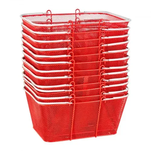 VEVOR Einkaufskorb, 12 Stk., 22 L, stapelbarer Metallkorb mit Griffen, Tragekorb, belastbar bis zu 20 kg, Universalkorb für Lebensmittel, Einzelhandel, Geschäfte, Supermärkte, Buchhandlungen, rot – Bild 9