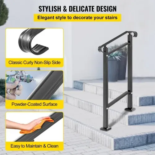 VEVOR Treppengeländer 50x13,5x108 cm Handlauf Geländer Höhe(bis zu 18,5 cm) & Winkel(0-30,8°) einstellbar Eingangsgeländer Eisenhandlauf Ideal für 1 oder 2 stufige Treppen mit Installationskit Schwarz – Bild 5