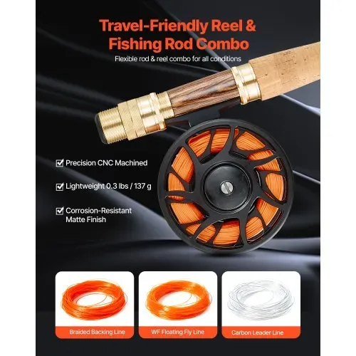 VEVOR Fliegenfischer-Kombi-Set, IM7 Carbon-Fliegenrute und -Rolle, Starter-Set mit Rutentasche & Tacklebox & 6 Kurzschwanz- und 4 Langschwanz-Fliegenhaken, ideal für Reisen und Urlaub – Bild 2