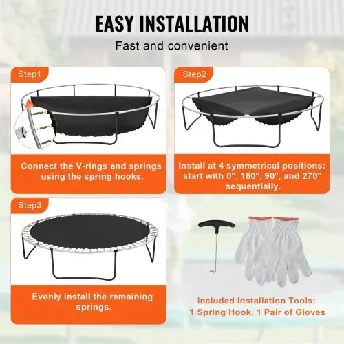 VEVOR Ersatz-Trampolinmatte Sprungmatte universell für rundes 426 cm Trampolin, verstärkte UV-beständige Matte mit Federwerkzeug & langlebigen V-Ringen, passend für Federlängen von 16,5 bis 17,8 cm – Bild 4