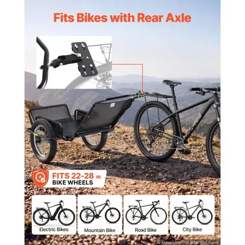 VEVOR Fahrradanhänger Lastenanhänger Transportanhänger für Offroad 145 kg, Kohlenstoffstahl & PVC-Netzgewebe, Mit 8 Reflektoren, Faltbares Design, Für 22-28 Zoll Räder, Fahrradwagen für Alle Gelände – Bild 3