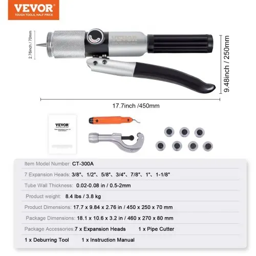 VEVOR Hydraulischer Rohraufweiter Rohrexpander HVAC-Rohraufweiter-Kit mit 7x Matrizen 0,95/1,27/1,59/1,90/2,22/2,54/2,86cm und 1x Rohrschneider Ideal zum Aufweiten von Aluminium Messing Kupfer Stahl – Bild 6