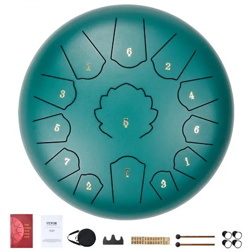 VEVOR Zungentrommel 305mm, Steel Tongue Drum 13 Noten, Stahltrommel C-Dur-Tonart, mit 2 Schlägeln & Tragetasche, Handpan-Trommel, Schlaginstrument für Musikunterricht & Yoga, Grün VEVOR Zungentrommel 305mm, Steel Tongue Drum 13 Noten, Stahltrommel C-Dur-Tonart, mit 2 Schlägeln & Tragetasche, Handpan-Trommel, Schlaginstrument für Musikunterricht & Yoga, Grün