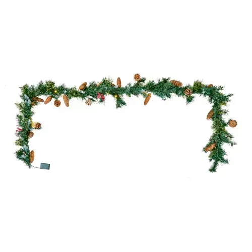 VEVOR Weihnachtsgirlande, 2750 mm künstliche Tannengirlande mit Lichterkette, Weihnachtsdeko mit Beeren-Büscheln, Tannennadeln, Tannenzapfen, realistische Weihnachtskollektion für Kaminsims & Kamin – Bild 10