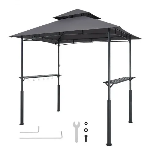 VEVOR Grillpavillon, 2430x1500x500 mm, Grillüberdachung für Außengrill, 2-stufige BBQ-Gazebo-Überdachung, Doppeldach Gartenpavillon mit verstärkten Stützbeinen, für Terrasse, Hinterhof & Garten VEVOR Grillpavillon, 2430x1500x500 mm, Grillüberdachung für Außengrill, 2-stufige BBQ-Gazebo-Überdachung, Doppeldach Gartenpavillon mit verstärkten Stützbeinen, für Terrasse, Hinterhof & Garten