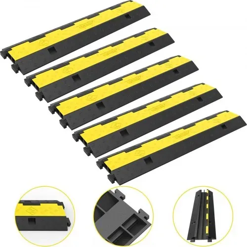 VEVOR 5 Stk. Kabelschutzmatte 2 Kanal 101 x 24,5 x 5 cm, Kabelbrücke Traglast ca. 5T aus PVC & Gummi für Modulares Kabel, Überfahrschutz für Kabel, Ideal für Büro Büro Spielfelder Parkplätze, Schwarz – Bild 7