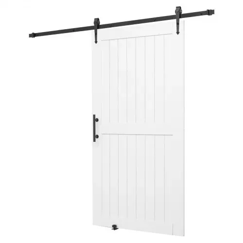 VEVOR Schiebetür im Scheunenstil Schiebetürsystem (1067 x 2134 mm) aus hochfesten MDF-Platten, Scheunentor mit Hardware-Kit & wasserfester PVC-Oberfläche & H-Rahmen für Wohnzimmer Badezimmer Weiß – Bild 9