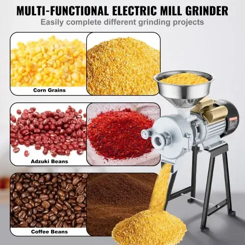 VEVOR Getreidemühle Gewürzmühle 3 kW, kommerzielle Maismühle mit Trichter, Pulvermaschine mit einstellbarer Stärke, Hochleistungs-Futtermehl-Müslimühle Weizenmühle Trocken- und Nassmühle 50 kg/h – Bild 2