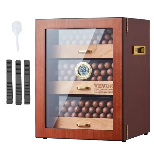VEVOR Humidor-Schrank für Zigarren, Handgefertigter Humidor aus Spanischem Zedernholz für 100–150 Zigarren, Glas-Zigarren-Aufbewahrungsbox für den Schreibtisch mit Digitalem Luftbefeuchter VEVOR Humidor-Schrank für Zigarren, Handgefertigter Humidor aus Spanischem Zedernholz für 100–150 Zigarren, Glas-Zigarren-Aufbewahrungsbox für den Schreibtisch mit Digitalem Luftbefeuchter