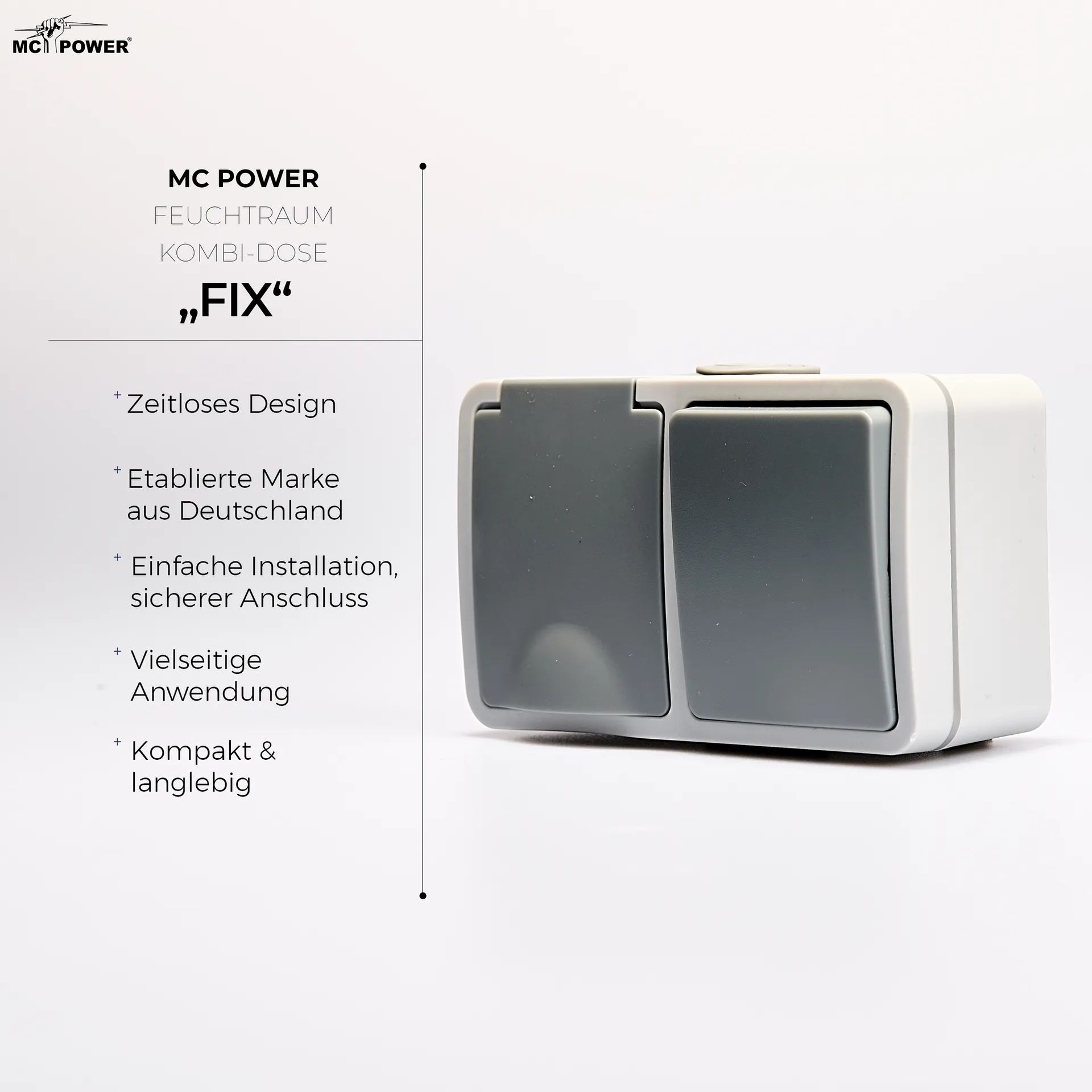 Feuchtraum Kombi-Dose McPower ''Fix'',Schalter+Steckdose,Steckanschluss, 250V~, AP – Bild 3