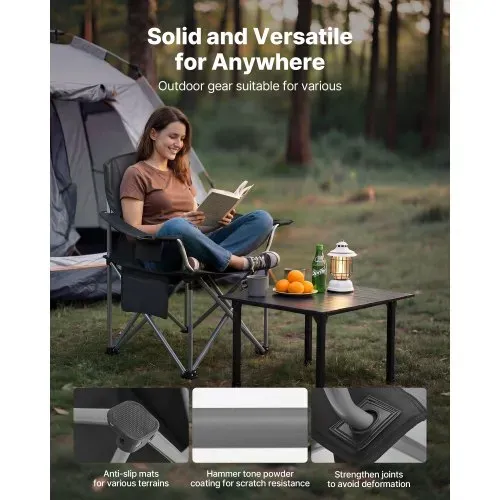 VEVOR Faltstuhl Klappstuhl mit Getränkehaltern & Armlehnen 158 kg Belastbar, Anglersessel Faltbar Anglerstuhl Faltstuhl Schwarz, inkl. Tragtasche Camping Stuhl Outdoor Regiestuhl Tragbar – Bild 3