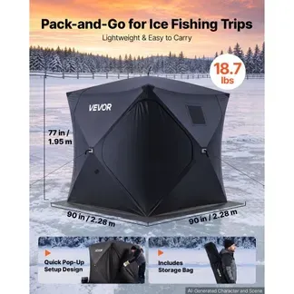 VEVOR Eisangelzelt Eisfischerzelt 3-4 Personen 2,28×2,28×1,95 m Angelzelt, Eisschutzzelt für Winterangeln, 5,39 m² Fläche, 300D Oxford-Gewebe, Hub-Style-Zelt mit Ankern, Seile, Tragetasche, Schwarz VEVOR Eisangelzelt Eisfischerzelt 3-4 Personen 2,28×2,28×1,95 m Angelzelt, Eisschutzzelt für Winterangeln, 5,39 m² Fläche, 300D Oxford-Gewebe, Hub-Style-Zelt mit Ankern, Seile, Tragetasche, Schwarz