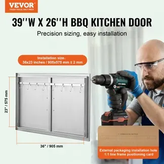 VEVOR Grill-Zugangstür, 990 x 660 mm, Doppelte Außenküchentür, Flächenbündig Montierte Edelstahltür, Vertikale Wandtür mit Griffen und Haken, für Grillinsel, Grillstation, Außenschrank VEVOR Grill-Zugangstür, 990 x 660 mm, Doppelte Außenküchentür, Flächenbündig Montierte Edelstahltür, Vertikale Wandtür mit Griffen und Haken, für Grillinsel, Grillstation, Außenschrank