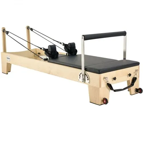 VEVOR Pilates Reformer Trainingsgerät aus Holz für den Einsatz im Heim-Fitnessstudio, Pilates-Bett mit doppeltem Widerstand – Feder & Kordel, Ausrüstung mit Sitzbox , bis zu 181,44 kg – Bild 9