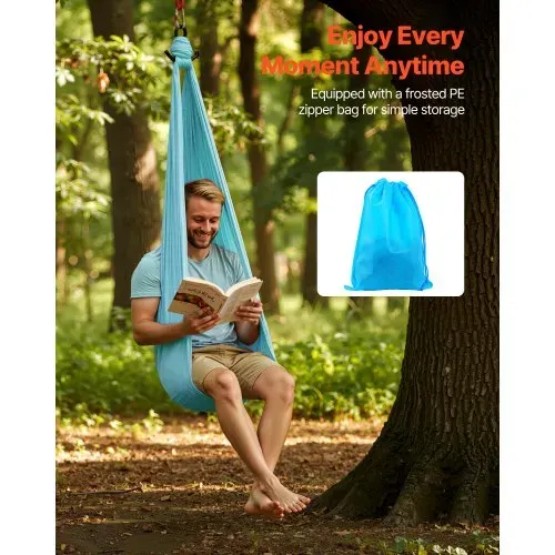 VEVOR Aerial Yoga Hängematte, max. Tragkraft 136,07 kg, Yoga-Schaukel mit Nylongewebe & Daisy Rope & PE-Reißverschlusstasche, Gymnastikschaukeln Doppelfunktion Anti-Gravity-Übungen Blau – Bild 5