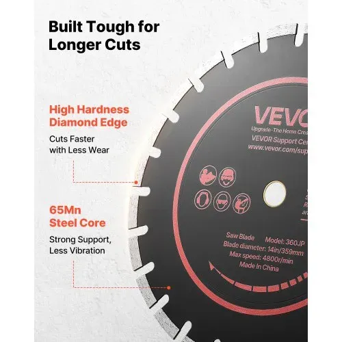 VEVOR 3 Stk. Diamanttrennscheiben 359mm, Diamant-Sägeblätter mit 25,4mm Bohrung & 11,8mm Segmenthöhe, Max. 4800 U/min Diamantscheiben für Trocken/Nass Schneiden, Trennscheibe für Beton Mauerwerk Stein – Bild 3