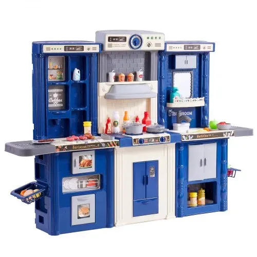 VEVOR Kinderküchen-Spielset, 3-in-1-Kleinkinderküche mit simuliertem Sprühnebel, Geräuschen und Lichtern, Spielküchenset mit 74-teiligem Kochzubehörset für Kleinkinder, Vorschulkinder, Kinder im Alter von 3–8 Jahren, Blau VEVOR Kinderküchen-Spielset, 3-in-1-Kleinkinderküche mit simuliertem Sprühnebel, Geräuschen und Lichtern, Spielküchenset mit 74-teiligem Kochzubehörset für Kleinkinder, Vorschulkinder, Kinder im Alter von 3–8 Jahren, Blau