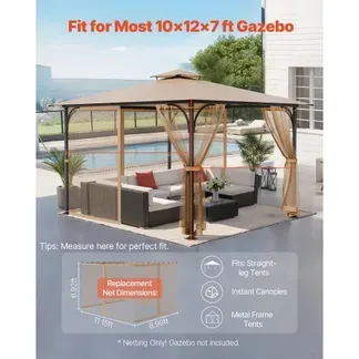 VEVOR Moskitonetz für Pavillon, Mückennetz passend für 304,8×365,8×213,4 cm große Pavillons, Insektennetz, 4-teiliger Seitenwand-Pavillonvorhang, mit Doppelreißverschluss (nur Netz) VEVOR Moskitonetz für Pavillon, Mückennetz passend für 304,8×365,8×213,4 cm große Pavillons, Insektennetz, 4-teiliger Seitenwand-Pavillonvorhang, mit Doppelreißverschluss (nur Netz)