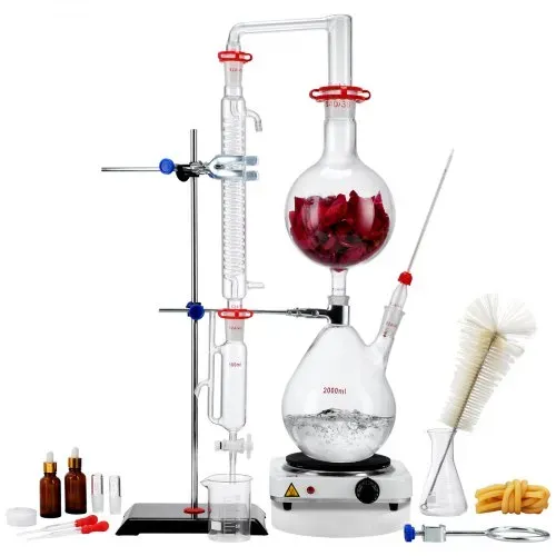 VEVOR Destillationsset für Ätherische Öle, 2000-ml-Destillationsgerät, 3,3-Boro-Laborglas-Destillationsset mit 1500-W-Heizplatte und 24-, 40-Verbindung, 28-teiliges Set VEVOR Destillationsset für Ätherische Öle, 2000-ml-Destillationsgerät, 3,3-Boro-Laborglas-Destillationsset mit 1500-W-Heizplatte und 24-, 40-Verbindung, 28-teiliges Set