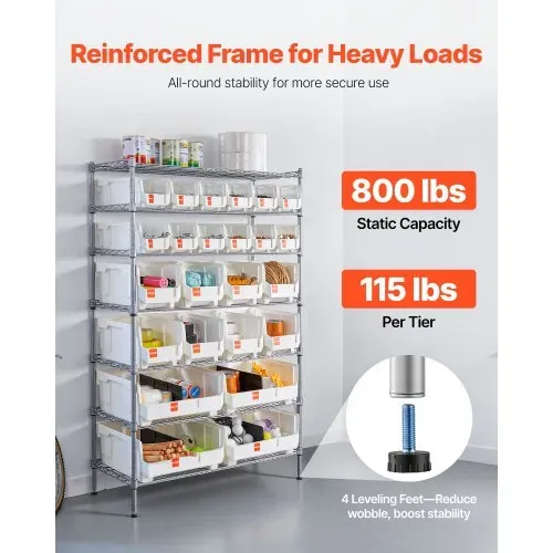 VEVOR Standregal, Lagerregal mit 7 Ebenen & 24 Stapelboxen, Bücherregal, Küchenregal mit Rollen, Werkzeugaufbewahrung für Garage, Lager, Büro, Restaurant, Klassenzimmer, Küche, 355x900x1480 mm – Bild 2