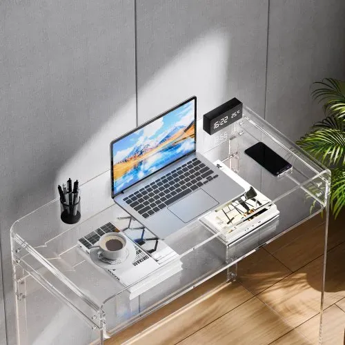VEVOR Acryltisch Schreibtisch 2-stufiger, durchsichtiger Eingangtisch mit Ablage, moderner rechteckiger Computertisch, dicker Schreibtisch für Schlafzimmer Büro Wohnzimmer 40 x 85 x 75 cm – Bild 7