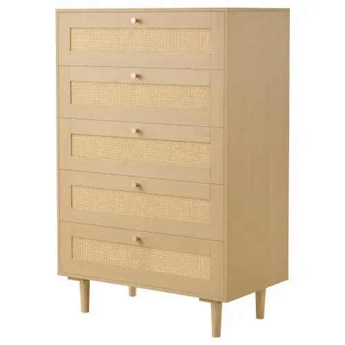 VEVOR Rattankommode Aufbewahrungsschrank mit 5 Schubladen & Metallgriffen & Holzbeinen, moderner Rattanschrank für Schlafzimmer Wohnzimmer Flur (70,2x40x106,5 cm) Kleidungsschrank Schubladenschrank – Bild 10
