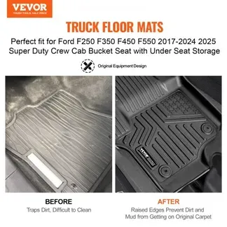 VEVOR Autofußmatten (3-tlg.) für Ford F250 F350 F450 F550 2017-2024 2025 Super Duty Crew Cab Bucket Seat mit Ablage unter dem Sitz, wetterfeste maßgeschneiderte Fußmatten aus TPE Bodeneinlagen VEVOR Autofußmatten (3-tlg.) für Ford F250 F350 F450 F550 2017-2024 2025 Super Duty Crew Cab Bucket Seat mit Ablage unter dem Sitz, wetterfeste maßgeschneiderte Fußmatten aus TPE Bodeneinlagen