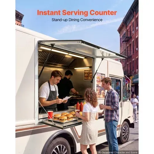 VEVOR Verkaufsfenster für Foodtrucks 915 x 915 x 80 mm Aluminiumlegierung, Konzessionsfenster für Imbisswagen, bis 85° Aufklappbar, mit Verkaufsklappe, Servierablage & Schlepphaken, Regenschutz – Bild 2