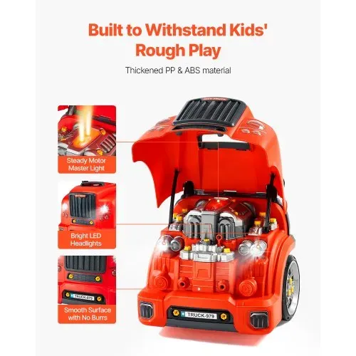 VEVOR Motorspielzeug, 60-teilig, Autoreparaturset für Kinder, mit abnehmbaren Teilen, Lichtern & Geräuschen, Lenkrad & Hupe, Mechaniker-Werkstattset für Kinder für Kleinkinder ab 3 Jahren, Rot – Bild 5