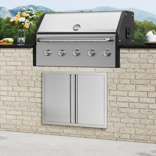 VEVOR Grill-Zugangstür, 787 x 609 mm, Doppelte Außenküchentür, Flächenbündig Montierte Edelstahltür, Vertikale Wandtür mit Versenkbaren Griffen, für Grillinsel, Grillstation, Außenschrank – Bild 7