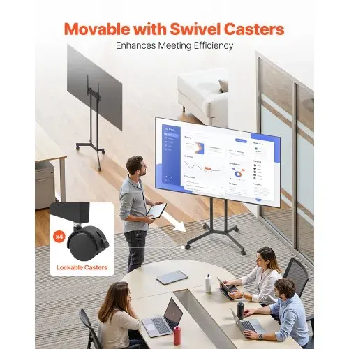 VEVOR rollbarer TV-Ständer Standfuß Fernsehstand für 812,8-1651 mm flach & Curved-TVs, höhenverstellbarer TV Bodenständer bis zu 40 kg (Max. VESA 400 x 400 mm) für Wohnzimmer Schlafzimmer – Bild 2