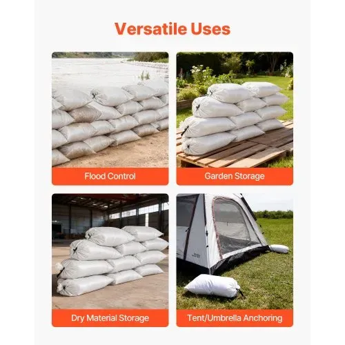 VEVOR Sandsäcke für Hochwasser, 200er-Pack, 400x660 mm, Gewebesäcke mit Bändern, 22,6 kg Tragkraft, Polypropylen-Hochwasssersandsäcke, reißfest & UV-beständig, für Hochwasserschutzbarrieren – Bild 5