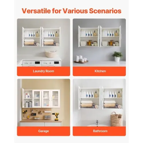 VEVOR Wandschrank für Waschküche, 2-stöckiger Wandhängeschrank mit verstellbarer Ablage, Küchenschrank mit 4 Türen, für Küche Bad Wäscherei, 122x30,x61 cm, 72,6 kg belastbarer Oberschrank – Bild 6