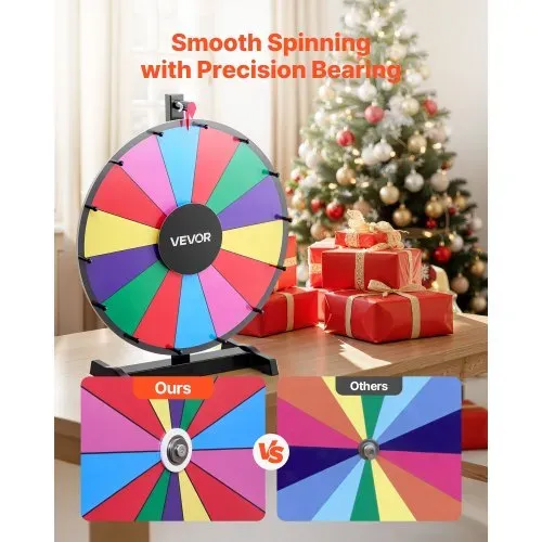 VEVOR Glücksrad Drehrad (457 mm) 14 Slots Glücksrad mit Ständer, Lotteriespiele Gewinn-Roulette mit Tafelschwamm und 2 Markern, 6 Farben, Spinning Prize Wheel ideal für Party Kneipe Messe – Bild 2