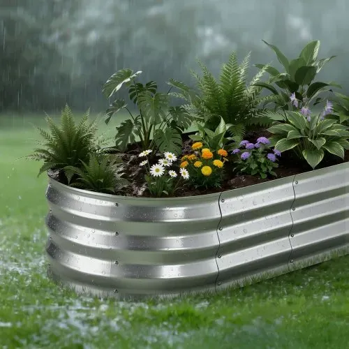 VEVOR Hochbeet Metall 2er-Pack 120x60x30 cm, Ovales Gartenbeet, Pflanzkasten-Set für den Außenbereich, Gemüsebeet mit Handschuhen, Blumenbeet, Pflanzbeet für Blumen & Gemüse, Silber – Bild 7
