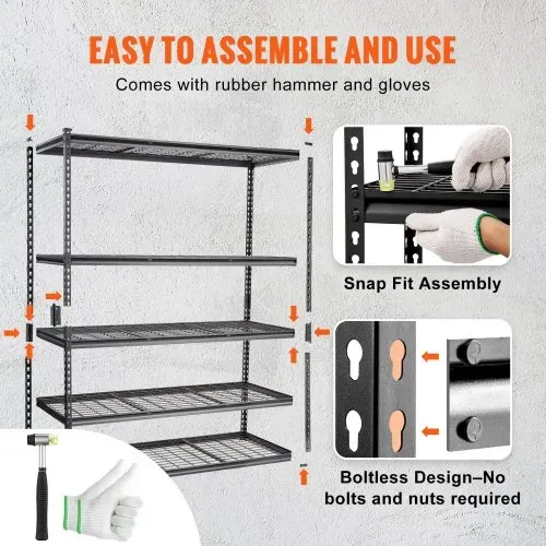VEVOR Lagerregal 5-stufig verstellbar 907,2 kg Kapazität Garagenregale, Metall-Organizer Drahtregal schwarz 152,4 x 61 x 198,1 cm für Küche, Speisekammer Keller Badezimmer Wäscheschrank – Bild 3