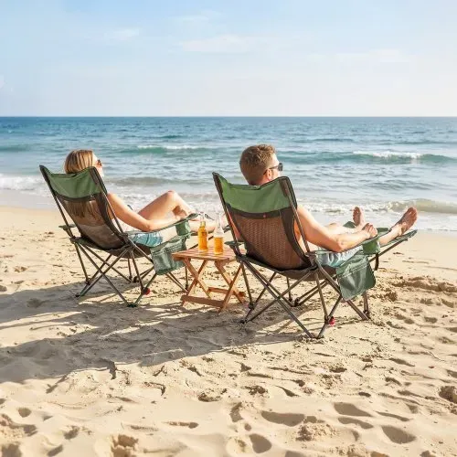 VEVOR Campingstuhl faltbar, Liegestuhl mit 4 verstellbaren Positionen, Relaxsessel Liege mit Getränkehalter, Netz-Strandstuhl mit Kopfstütze & Fußstütze, trägt 100 kg, für Outdoor Camping, grün – Bild 7