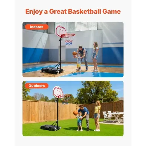 VEVOR tragbarer Basketballständer, 1,6 bis 2,1 m höhenverstellbarer Basketballkorb, verstellbare Basketballanlage mit Nylonnetz & Rollen, tragbares Backboard-Set für Terrassen Poolrand – Bild 6