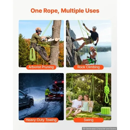 VEVOR Polyesterseil 12,7 mm x 36 m Doppelt Geflochtenes Zugseil Neongrün, Allzweckseil für Festmacher Kletter Camping & Outdoor, 1678 kg Bruchlast, 24 Außen- & 11 Innenstränge, Reflektierendes Design – Bild 5