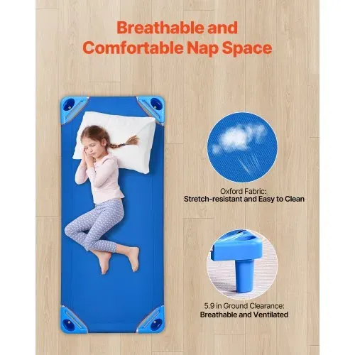 VEVOR Stapelbares Kinderbett 4er-Pack tragbare Kleinkinder-Schlafbetten, Standardgröße 130 x 57 x 15 cm, Kindertagesstättenbetten Vorschulklassenzimmer zum Schlafen Ausruhen Mittagsschlaf, blau – Bild 3