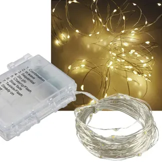 LED Batterie-Lichterkette „SilverWire80“ 80 micro LEDs, 8m, warmweiß, IP44 LED Batterie-Lichterkette „SilverWire80“ 80 micro LEDs, 8m, warmweiß, IP44