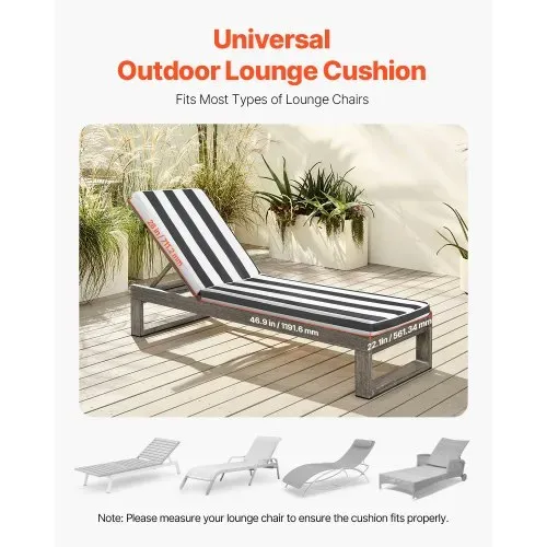 VEVOR Deckchair Auflagen, 1889x561x71mm, Liegenauflagen für Außenbereich, wasserabweisend & farbecht, Sonnenliegen-Kissen, dicke Terrassen-Liegepolster für Pooldeck, schwarz-weiß gestreift VEVOR Deckchair Auflagen, 1889x561x71mm, Liegenauflagen für Außenbereich, wasserabweisend & farbecht, Sonnenliegen-Kissen, dicke Terrassen-Liegepolster für Pooldeck, schwarz-weiß gestreift