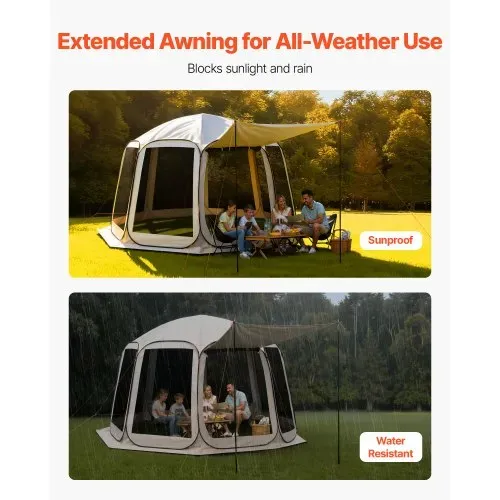 VEVOR Campingzelt, 365,76x335,28x230 cm, Pop-up-Zelt mit ausziehbarer Markise, Partyzelt für 10–12 Personen, inkl. Tragetasche & Netz-Seitenwände, für Terrasse & Outdoor-Aktivitäten, Beige – Bild 5