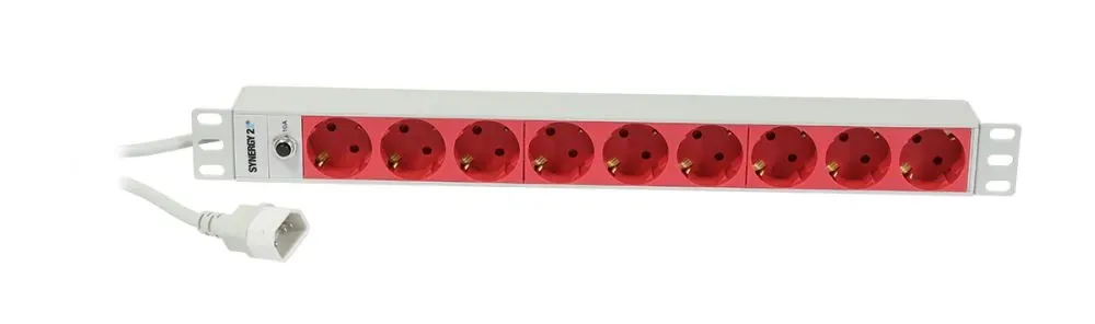 ALLNET 19″zbh. Steckdosenleiste, 9xDosen(CEE7)->Kaltgeräte(Stecker,C14), mit 10A Überlastungsschutz, Lichtgrau/Rot, Synergy 21, ALLNET 19″zbh. Steckdosenleiste, 9xDosen(CEE7)->Kaltgeräte(Stecker,C14), mit 10A Überlastungsschutz, Lichtgrau/Rot, Synergy 21,