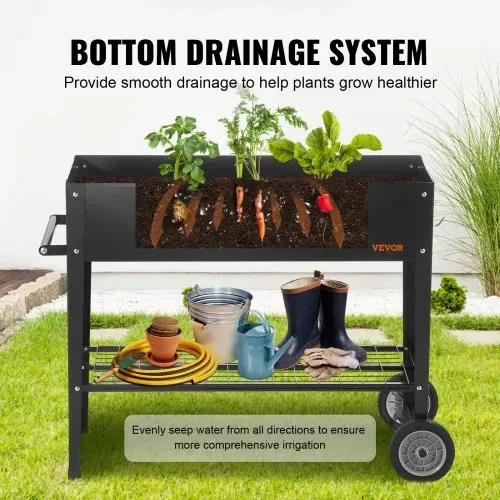 VEVOR Hochbeet mit Rädern Pflanzkübel Blumenkasten Garten Pflanzkasten Terrassen Gemüsebeet Gartenbeet Pflanzbeet Schwarz 108x49,5x80cm verzinktem Stahl ideal für den Anbau von Gemüse Obst Kräutern – Bild 4