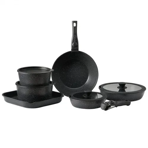 VEVOR Induktion Töpfe Pfannen Set (17-teilig) mit Glasdeckel antihaftbeschichtetes Kochgeschirr mit abnehmbarem Griff, Induktionskochtöpfe zum Braten, Würzen von Soßen und Kochen (Schwarz) – Bild 10