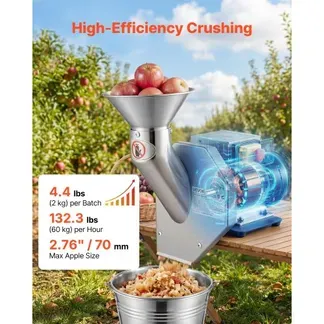 VEVOR Obstmühle für Äpfel Elektrisch 550 W, Obsthäcksler Edelstahl SUS304, Verarbeitet Ganze Äpfel bis zu 70 mm Durchmesser, 60 kg/h Obstzerkleinerer für Birnen Ananas Guaven Karotten Kartoffeln VEVOR Obstmühle für Äpfel Elektrisch 550 W, Obsthäcksler Edelstahl SUS304, Verarbeitet Ganze Äpfel bis zu 70 mm Durchmesser, 60 kg/h Obstzerkleinerer für Birnen Ananas Guaven Karotten Kartoffeln