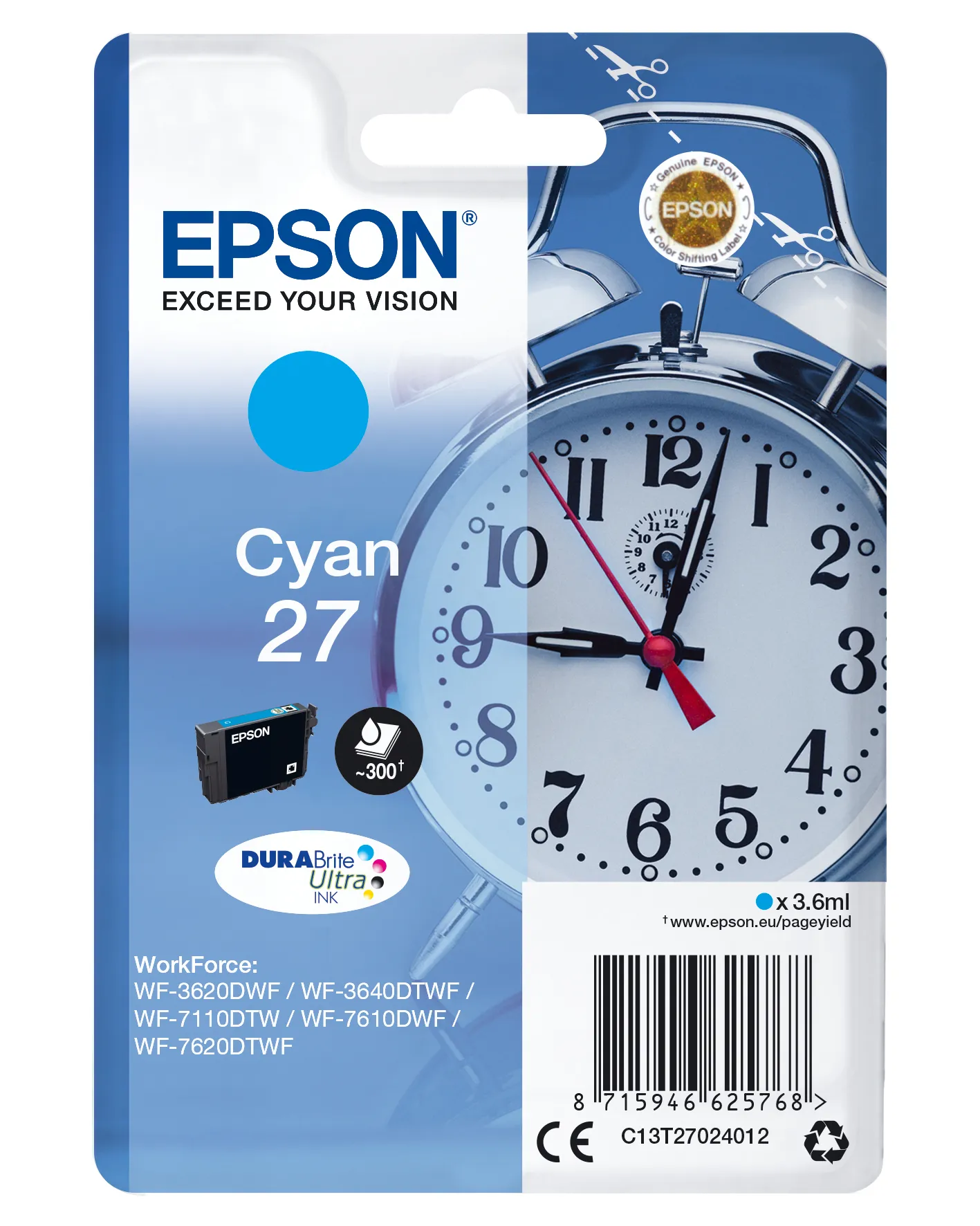 Epson Alarm clock Singlepack Cyan 27 DURABrite Ultra Ink Epson Alarm clock Singlepack Cyan 27 DURABrite Ultra Ink